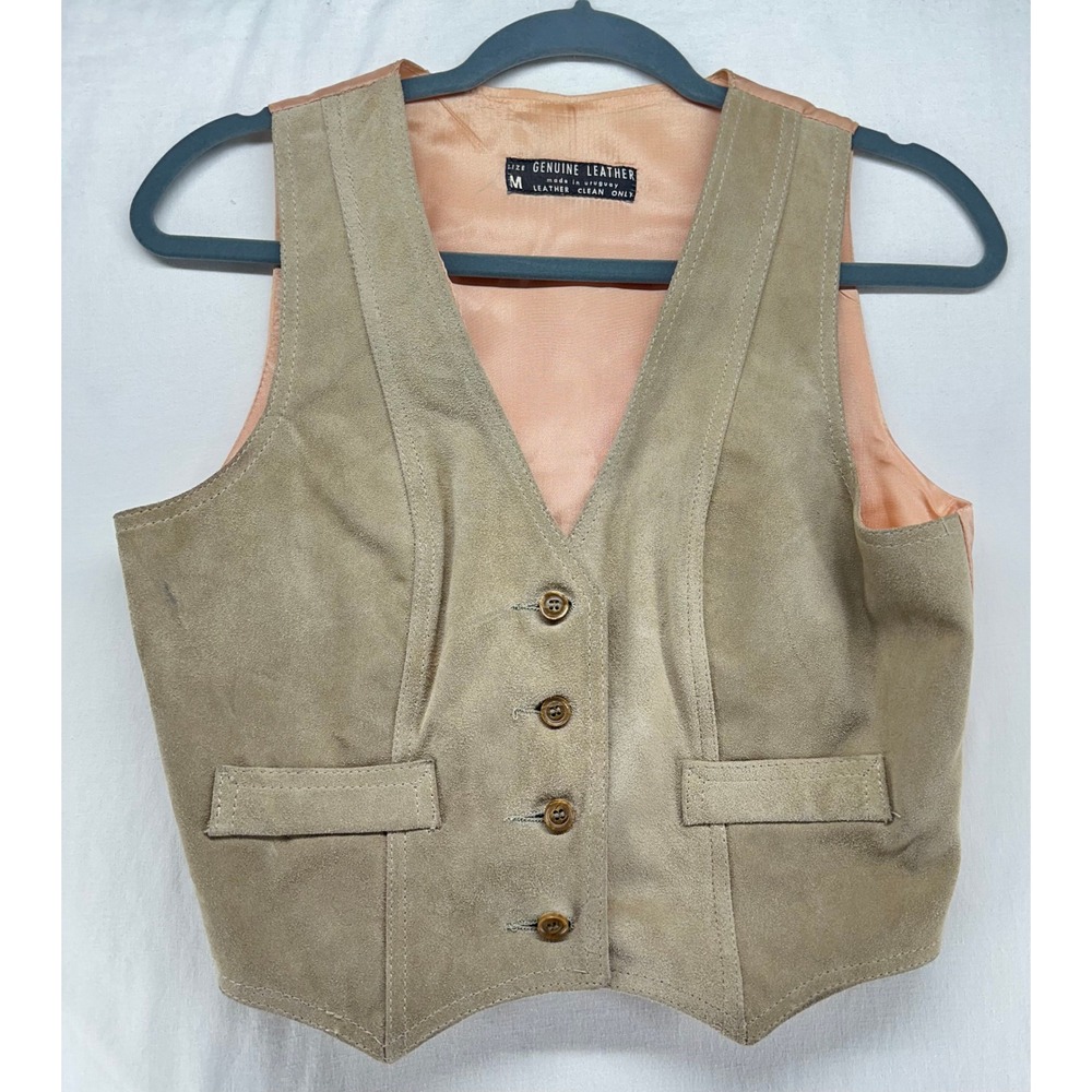 Vintage Genuine Suede Leather Vest Tan Western‎ Boho Waistcoat Made in Uruguay M